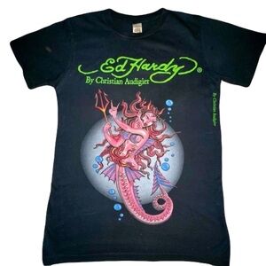 Ed Hardy Christian Audigier Devil Mermaid Tee Small